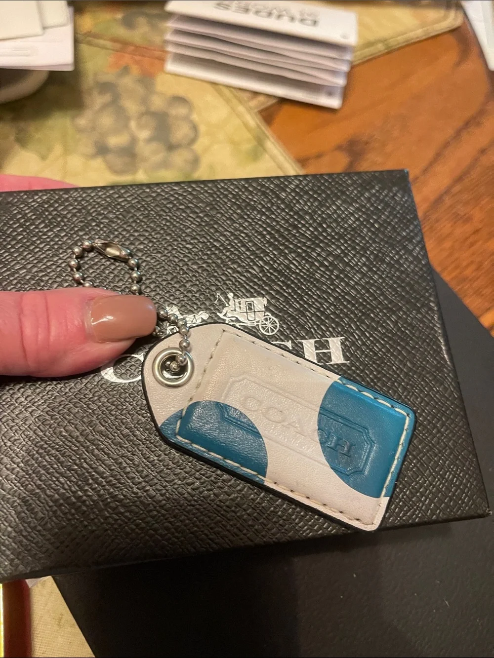 COACH Vintage White & Teal Leather Bag Charm